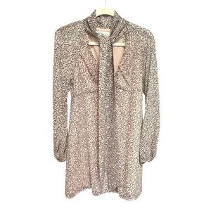 BCBGeneration Mini Dress‎ Tie Neck Metallic Print XS Pink Excellent Long Sleeve